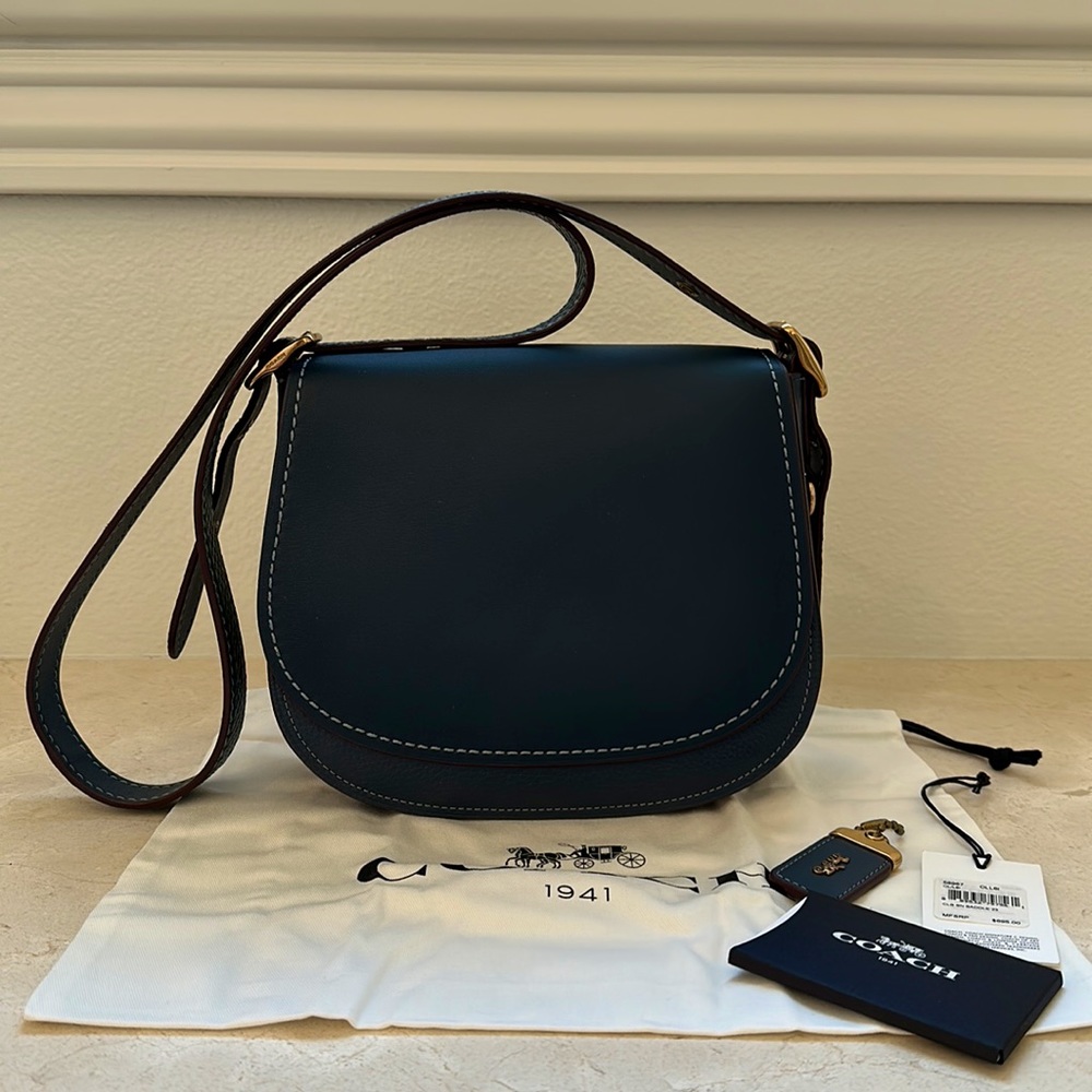 Authentic Coach Saddle Bag 23 in Blue with Python Strap